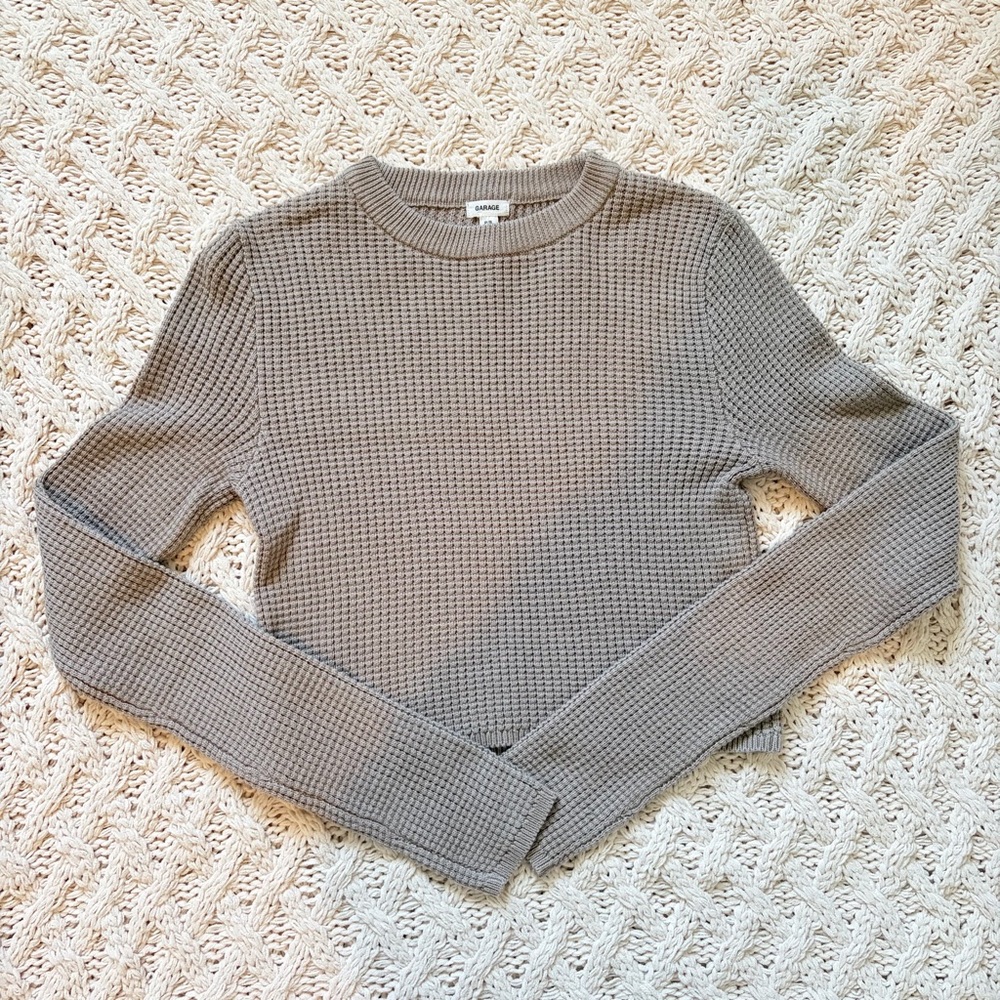 Garage Waffle Knit Top - Women’s Taupe Long Sleeve Shirt